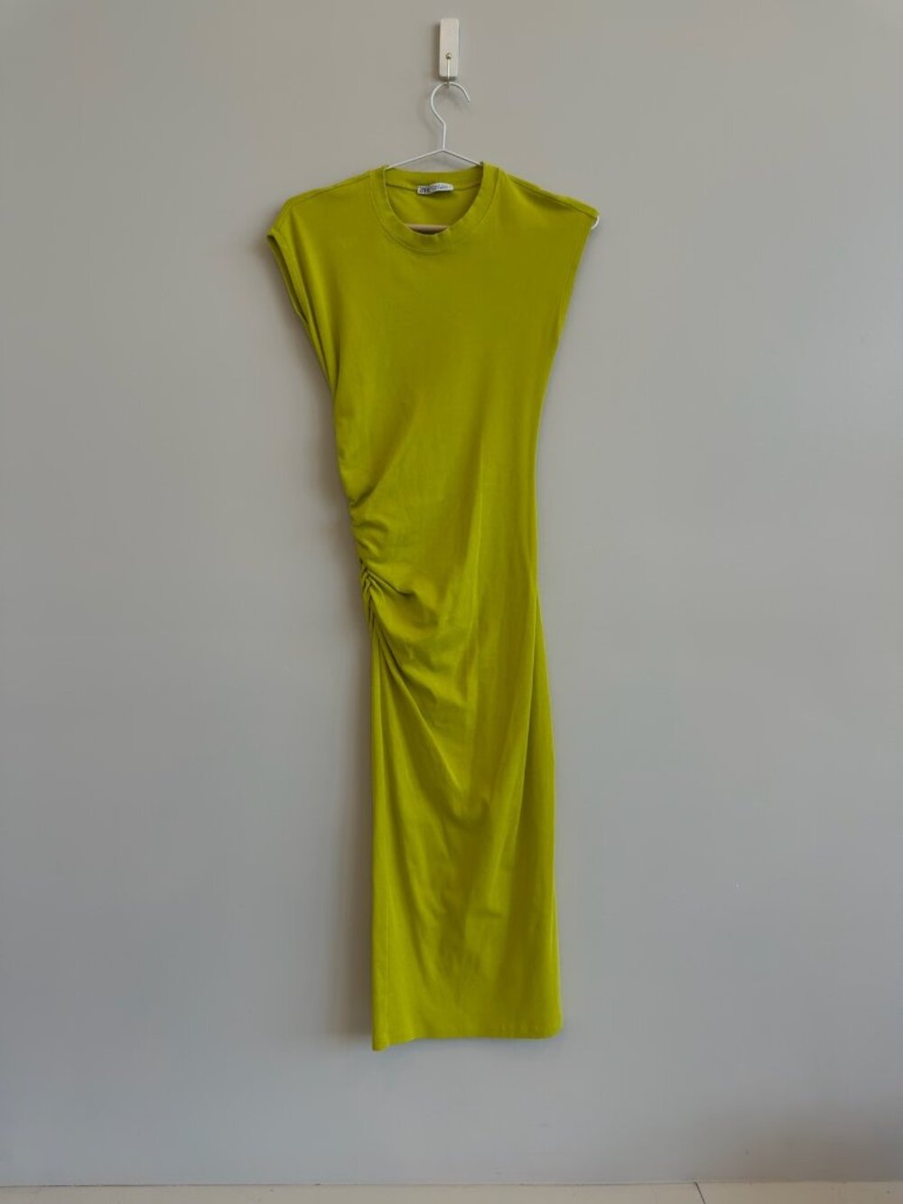 Zara Chartreuse Ruched Midi Dress / Medium